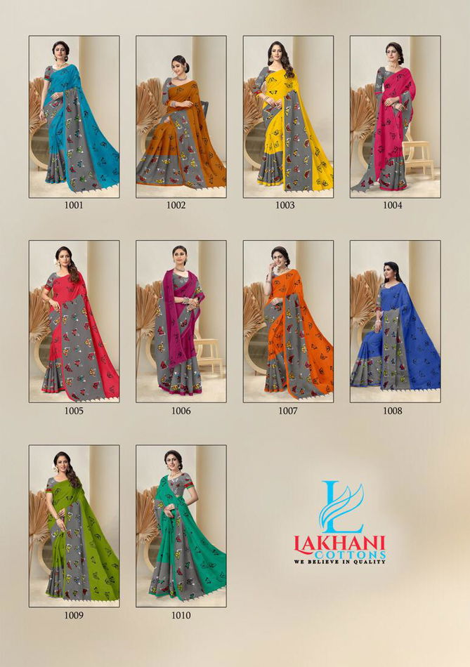 Lakhani Butterfly Pure Cotton Latest Printed Casual Wear Designer Cotton saree Collection
